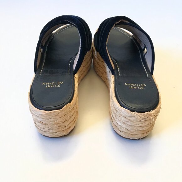 Stuart Weitzman Pufftopraffia Wedge Espadrille Sandals Womens 7 Navy Blue Velvet - Picture 8 of 11
